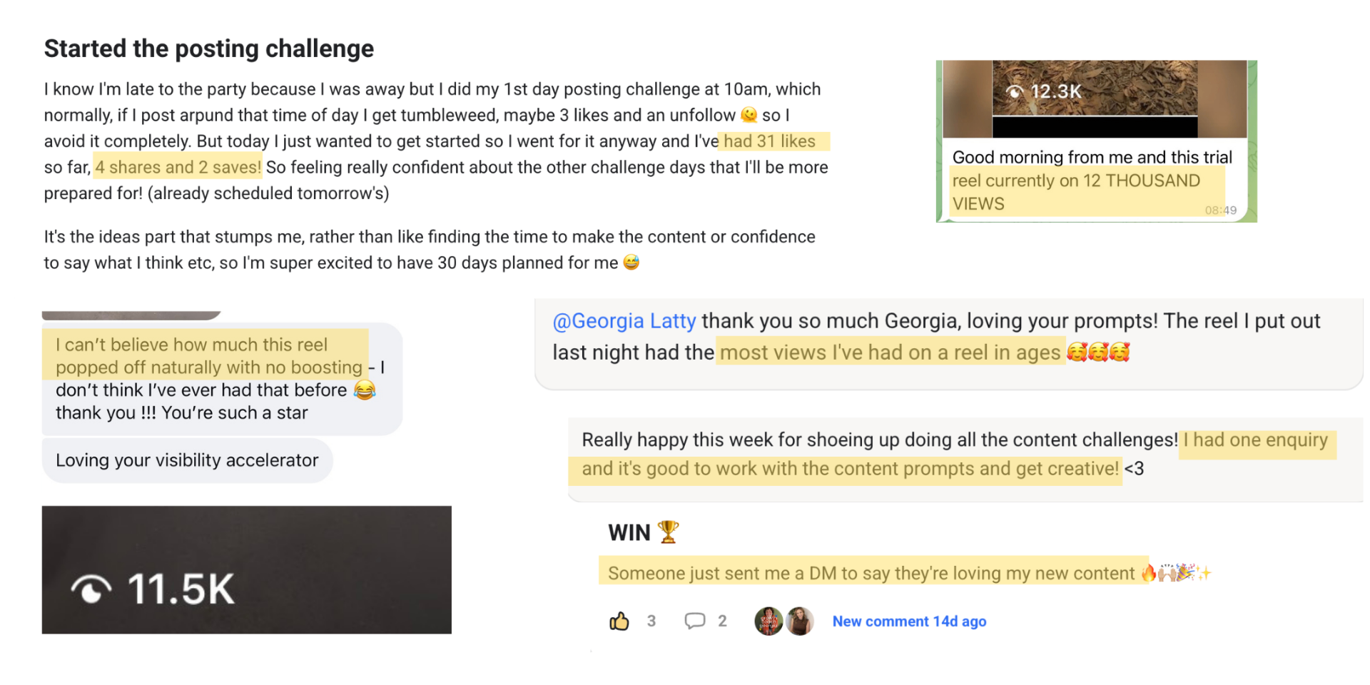 Client posting challenge wins