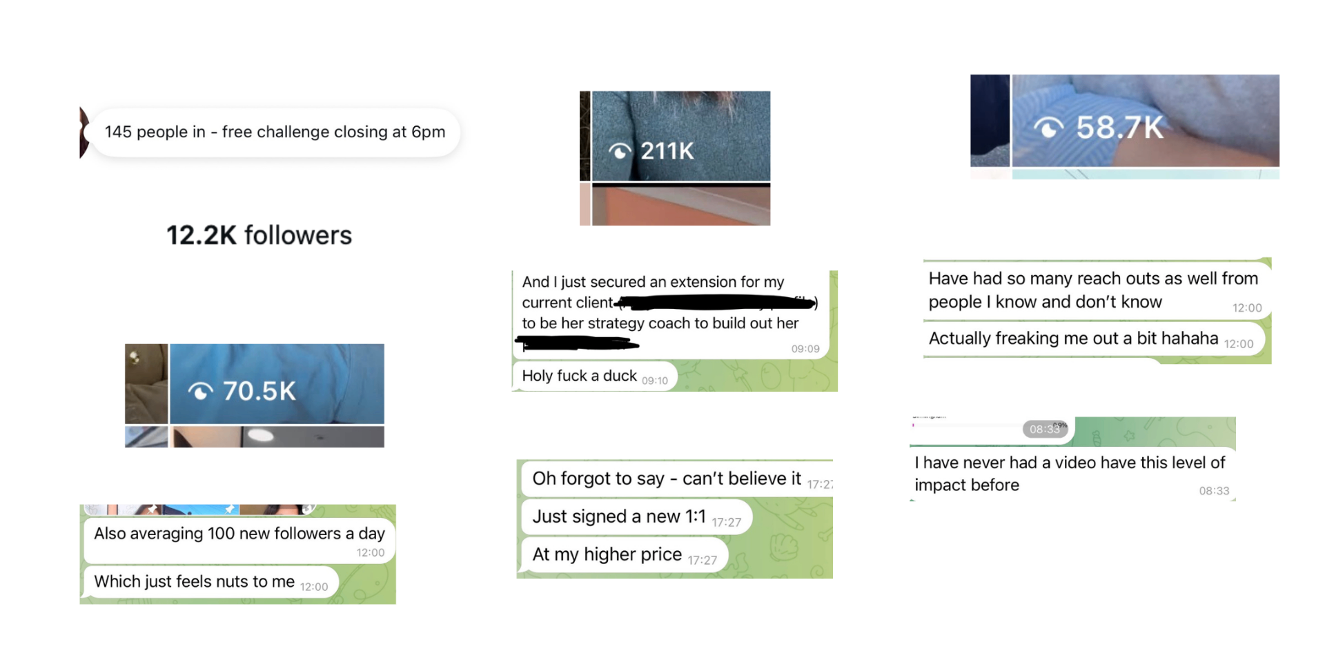 Client wins · followers, DMs & sign-ups