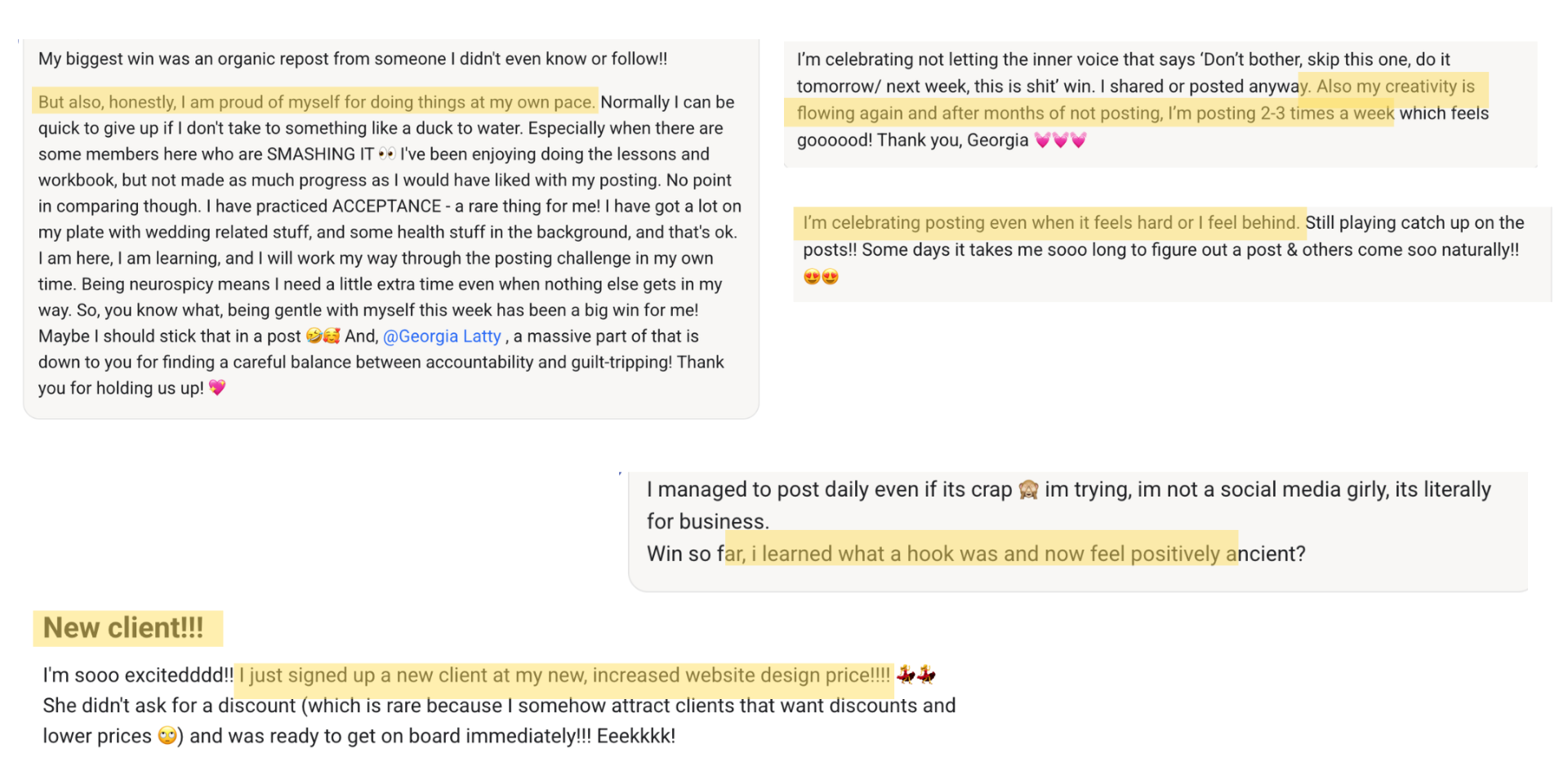 Client messages & wins